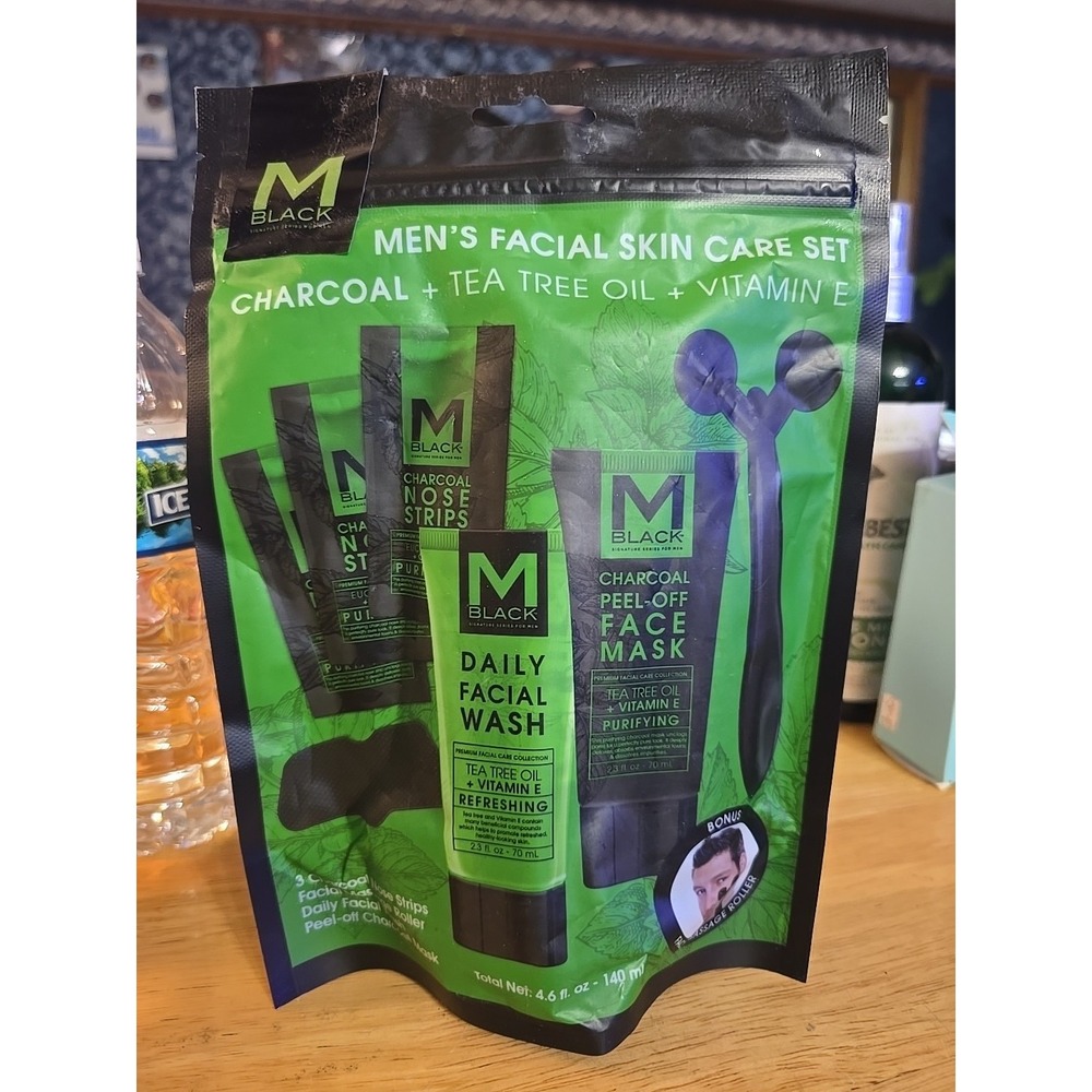 M Black Mens Facial Skin Care Gift‎ Set Charcoal & Tea Tree